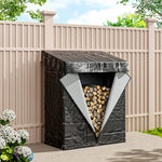 Firewood Rack With Rain Cover Outdoor Galvanised Steel Storage | Large | Black