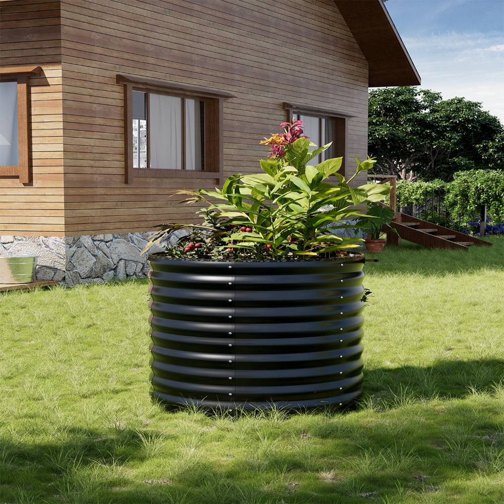 80cm Dia X 40cm/80cm H Outdoor Round Metal Raised Garden Bed Outdoor Planter Box | Large | Anthracite
