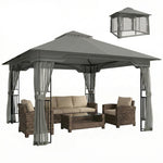 3.3 X 3.3 M Garden Gazebo With Shelves, Upf50+ Permanent Gazebo | Dark Grey