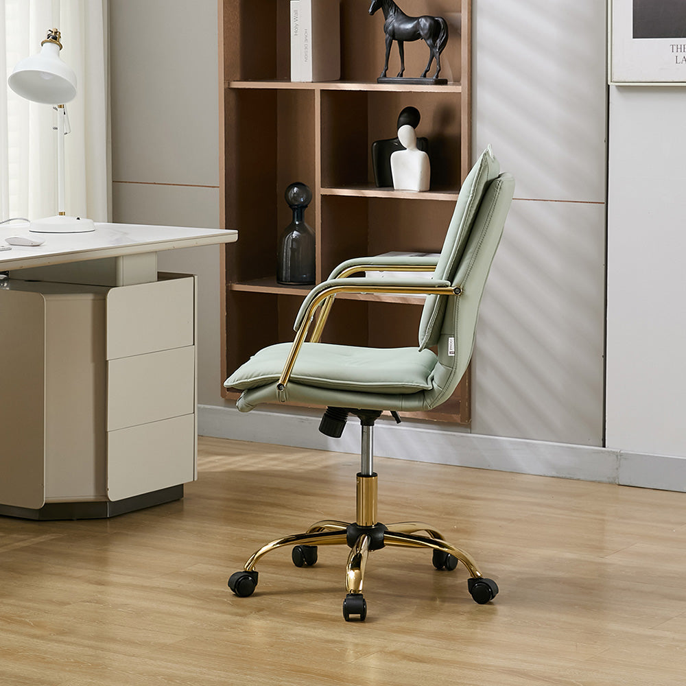 Modern Pu Leather Office Chair With Armrests, Gas Lift Height Adjustment | Light Green