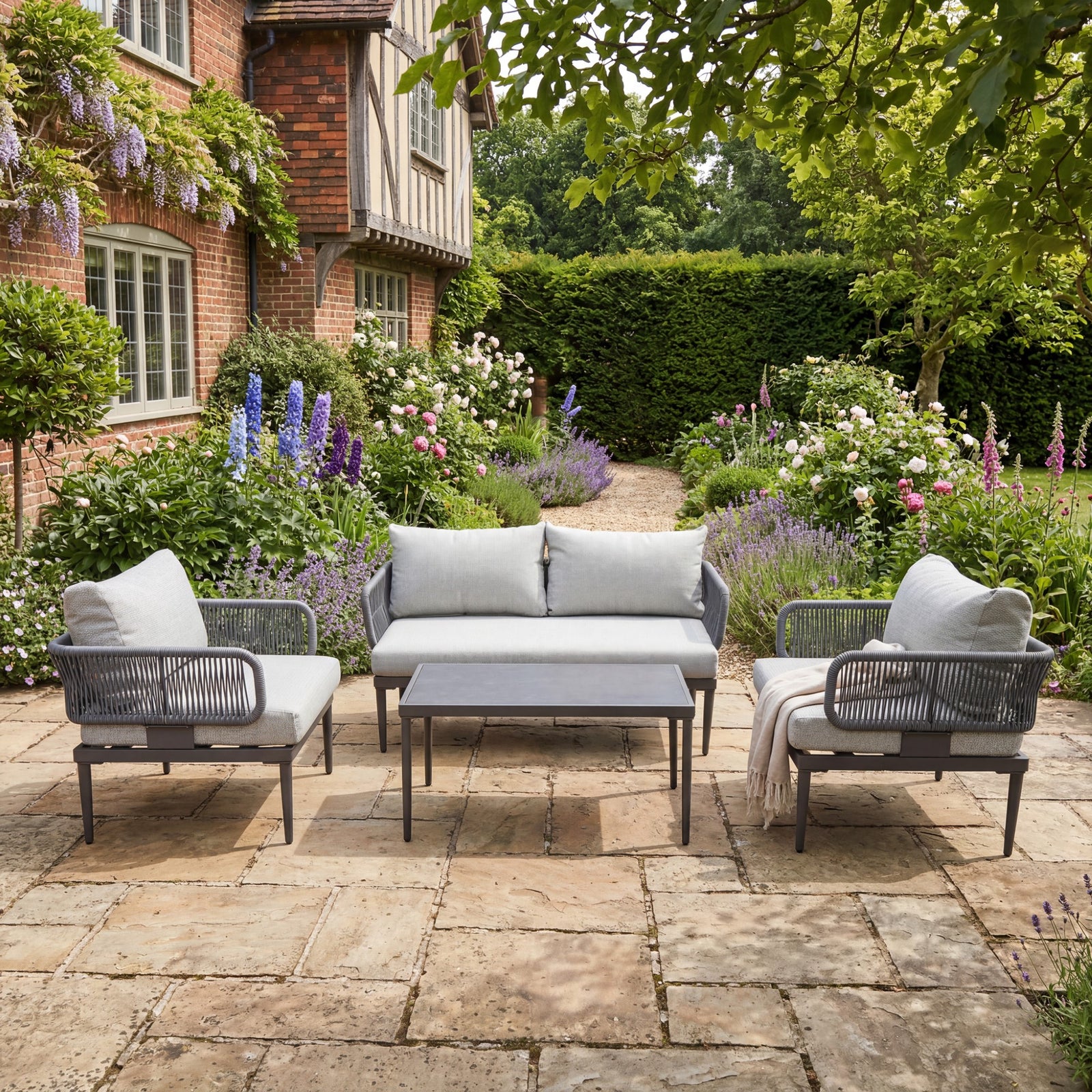 Soveria Outdoor Conversation Set - 2 Seat Sofa, 2 X Chairs + Table | Grey