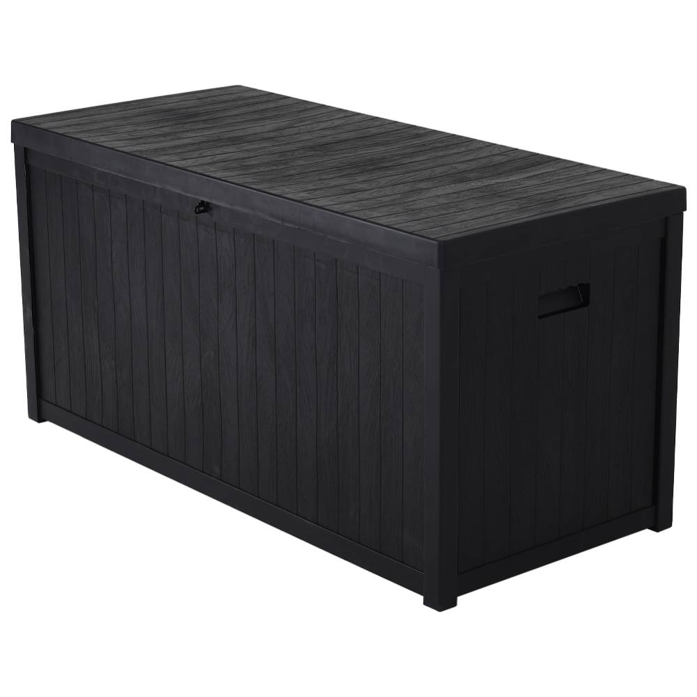 430L Large Garden Storage Box – Wooden Style Outdoor Storage Box, Waterproof, Durable & Easy to Assemble (No Wheels) | Black