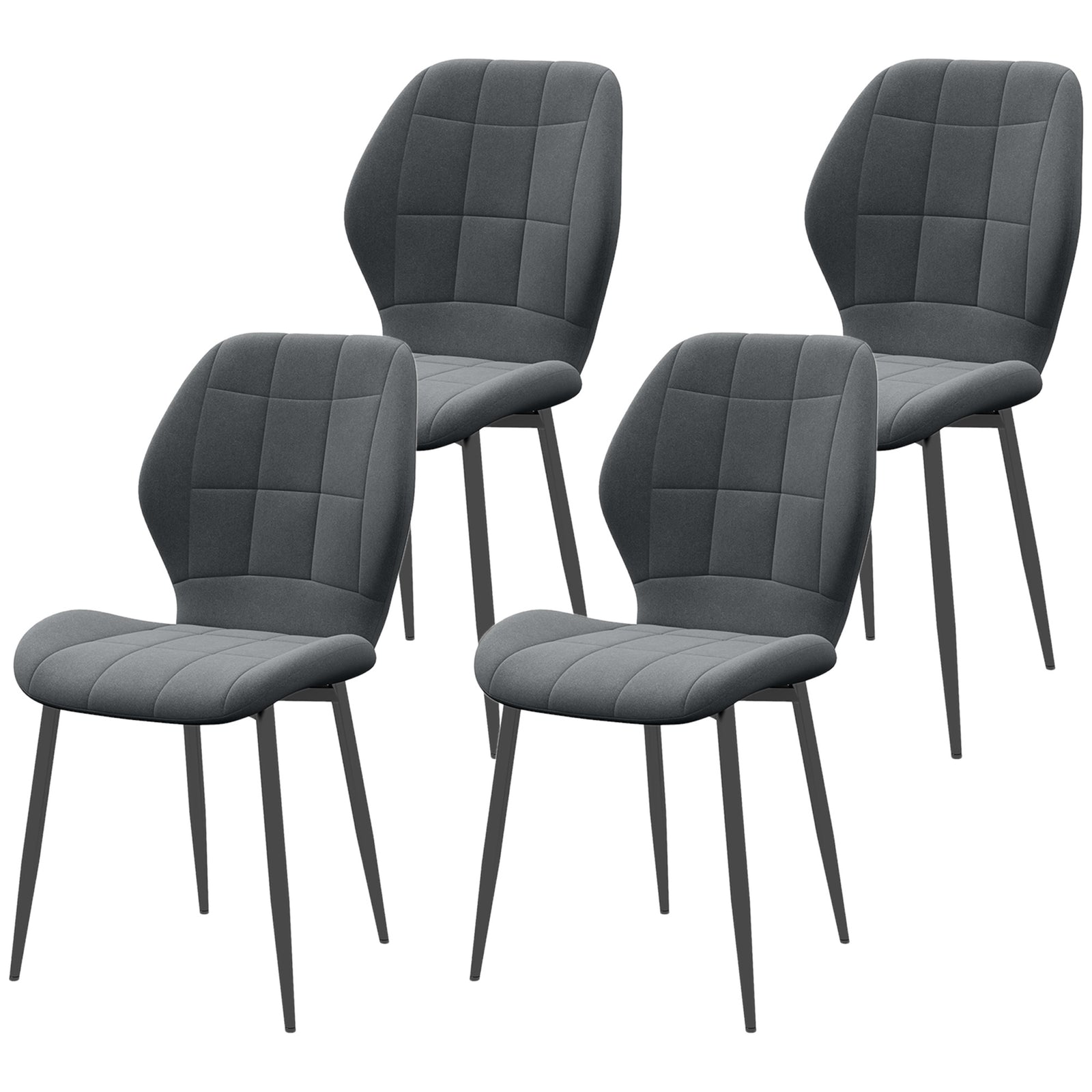 Dining Chairs Set Of 4, Flannel Upholstered Kitchen Chairs | Dark Gray