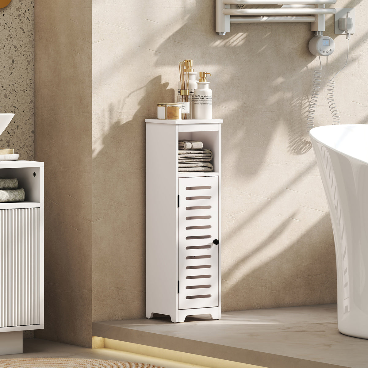HOMCOM Bathroom Cabinet, Bathroom Floor Cabinet With Adjustable Shelf, White