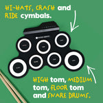 Wicked Gizmos Electronic Drum Kit Roll Up Mat With Demo Songs And Sticks White
