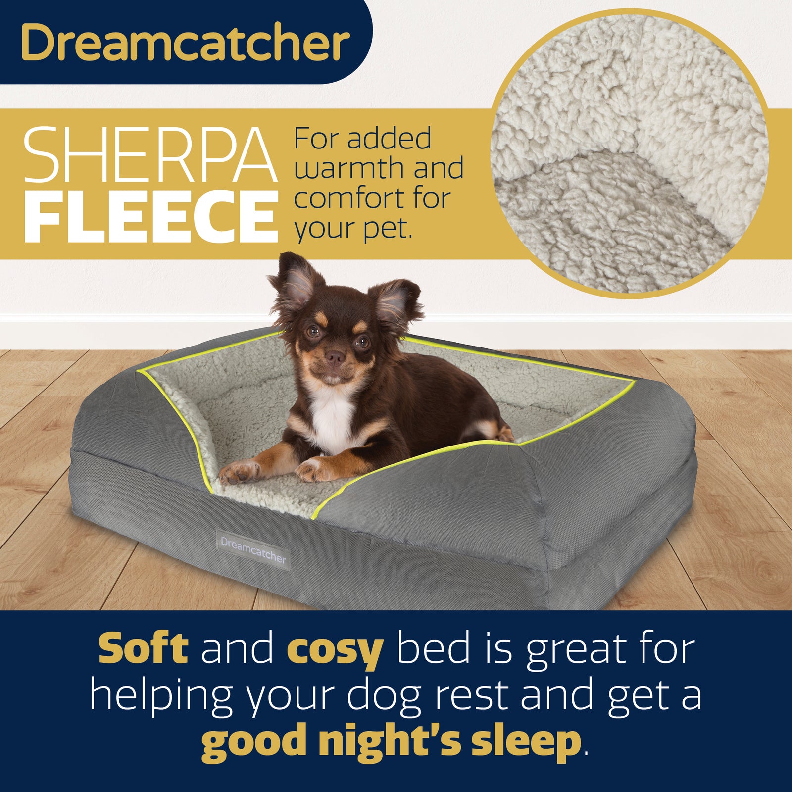 Grey Small To Xxl Dog Beds Orthopaedic Shredded Memory Foam, Fleece Sleeping Area, Non Slip Base, Removable Washable Cover | 71cm | Grey