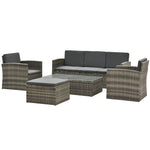 5 Pcs Rattan 3-seater Sofa Single Sofas Footstool
