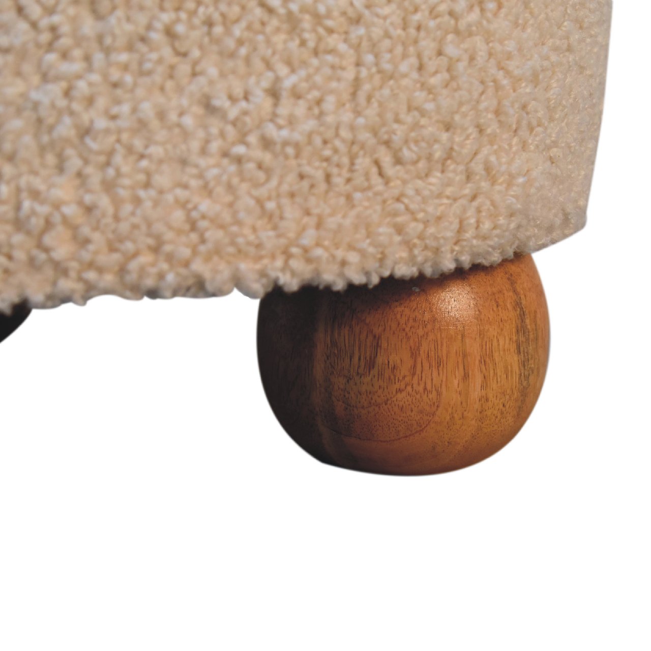 Solid Mango Wood Cream Boucle Buffalo Footstool