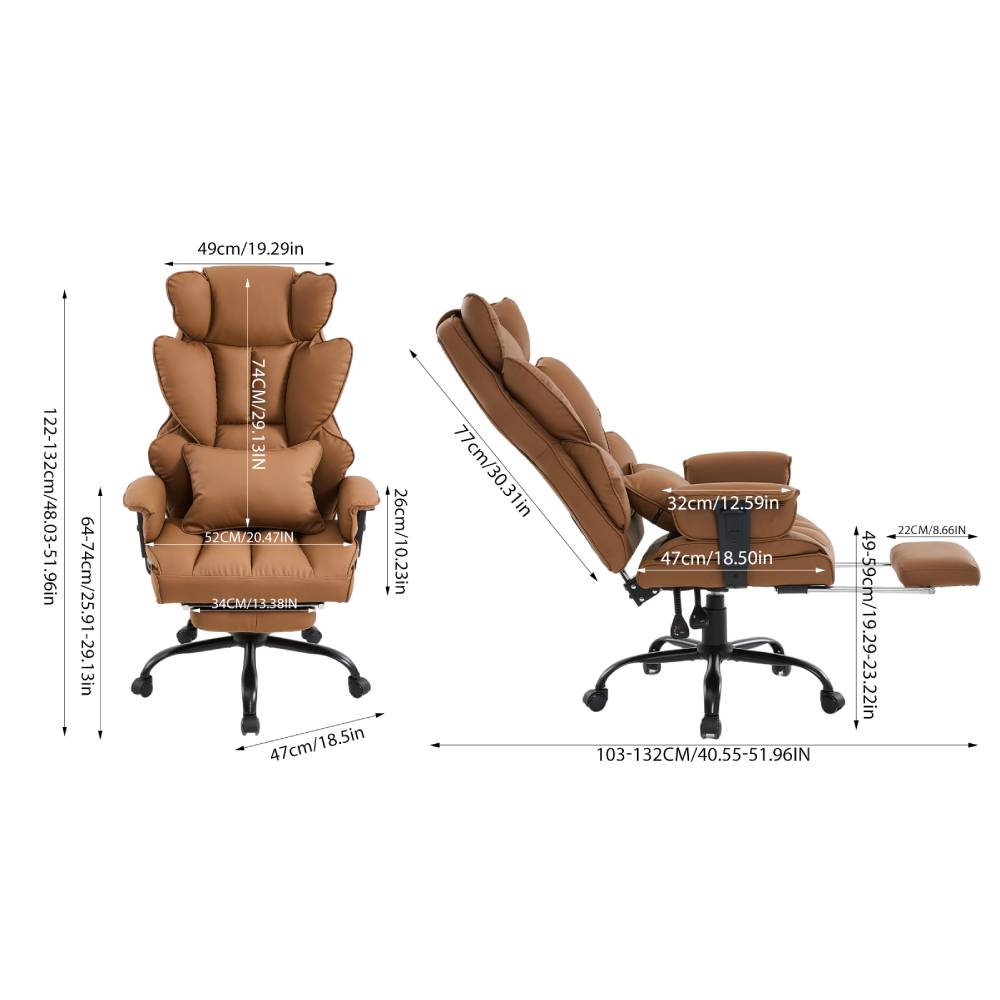 Ergonomic High-back Office Chair With Footrest, Reclining Backrest, Adjustable Height | Brown