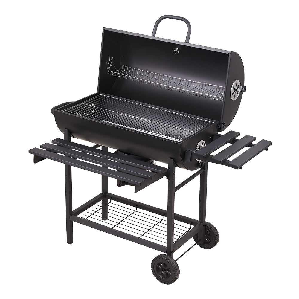 Living and Home Portable Barrel Charcoal Bbq Grill Smoker With Side Shelves