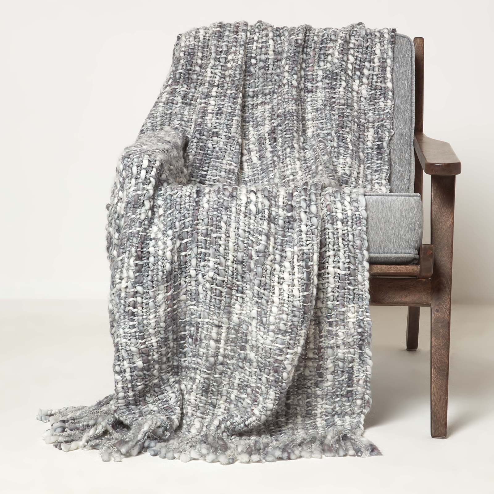 Ophelia Soft Throw With Tassels | 125cm x 150cm | Grey