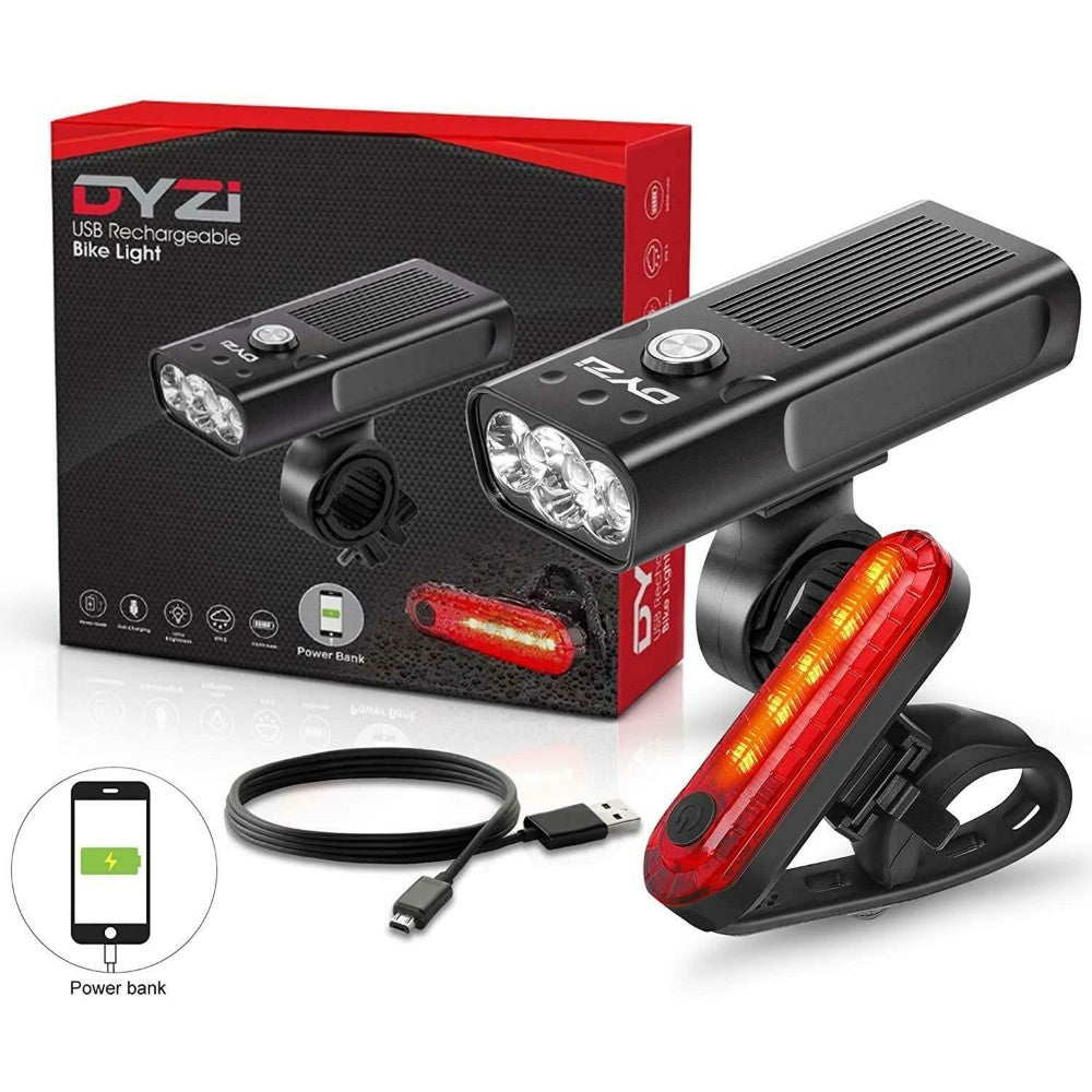 Dyzi Rechargeable Bike Lights Set Premium Waterproof Bicycle Front And Back Light