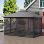 395cm X 295cm Outdoor Garden Gazebo With Ventilated Roof And Mesh Curtains,steel Frame Patio Shelter & Pa-coated Polyester Canopy For Backyard And Parties