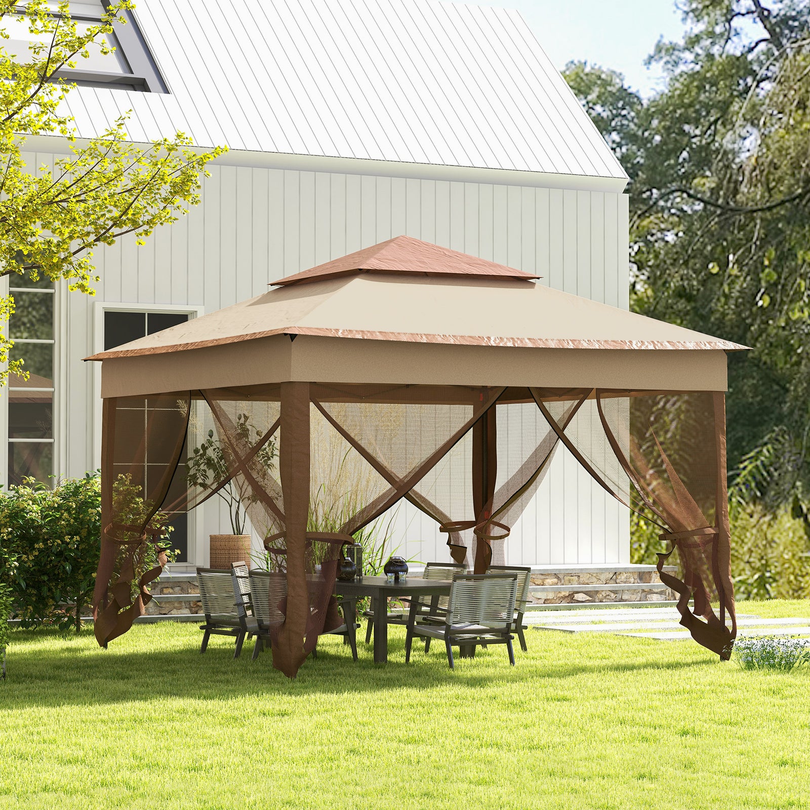 Garden Folding Tent Heavy Duty Pop Up Gazebo For Party | Khaki