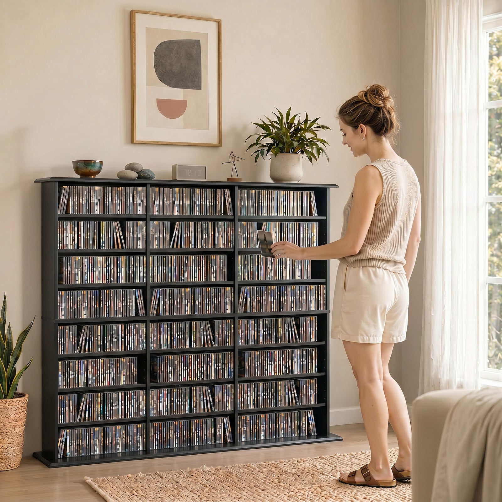 Dvd Storage Unit, Media Storage Shelf With 24 Compartments | Black
