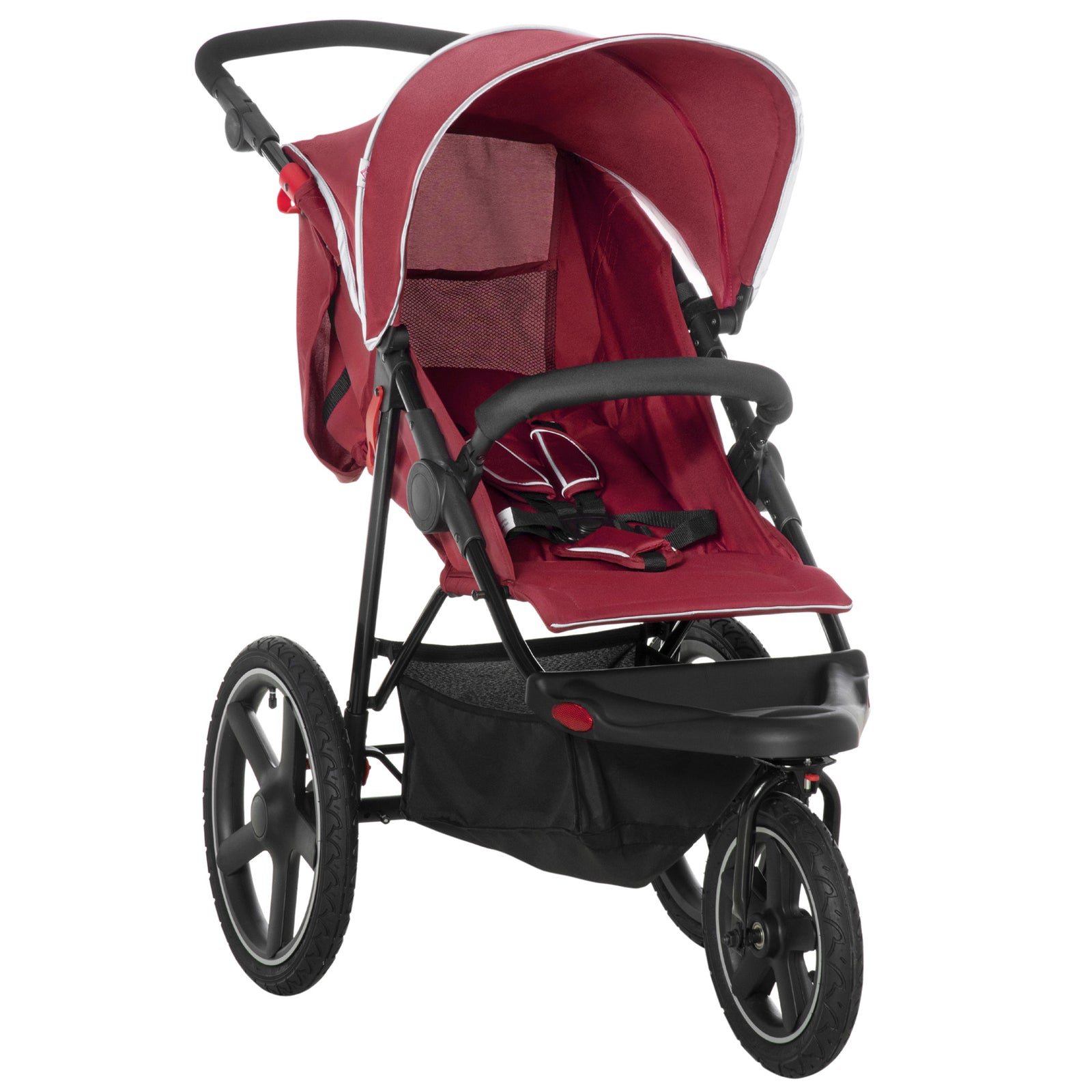 Foldable Three-wheeler Baby Stroller W/ Sun Canopy, Storage | Red