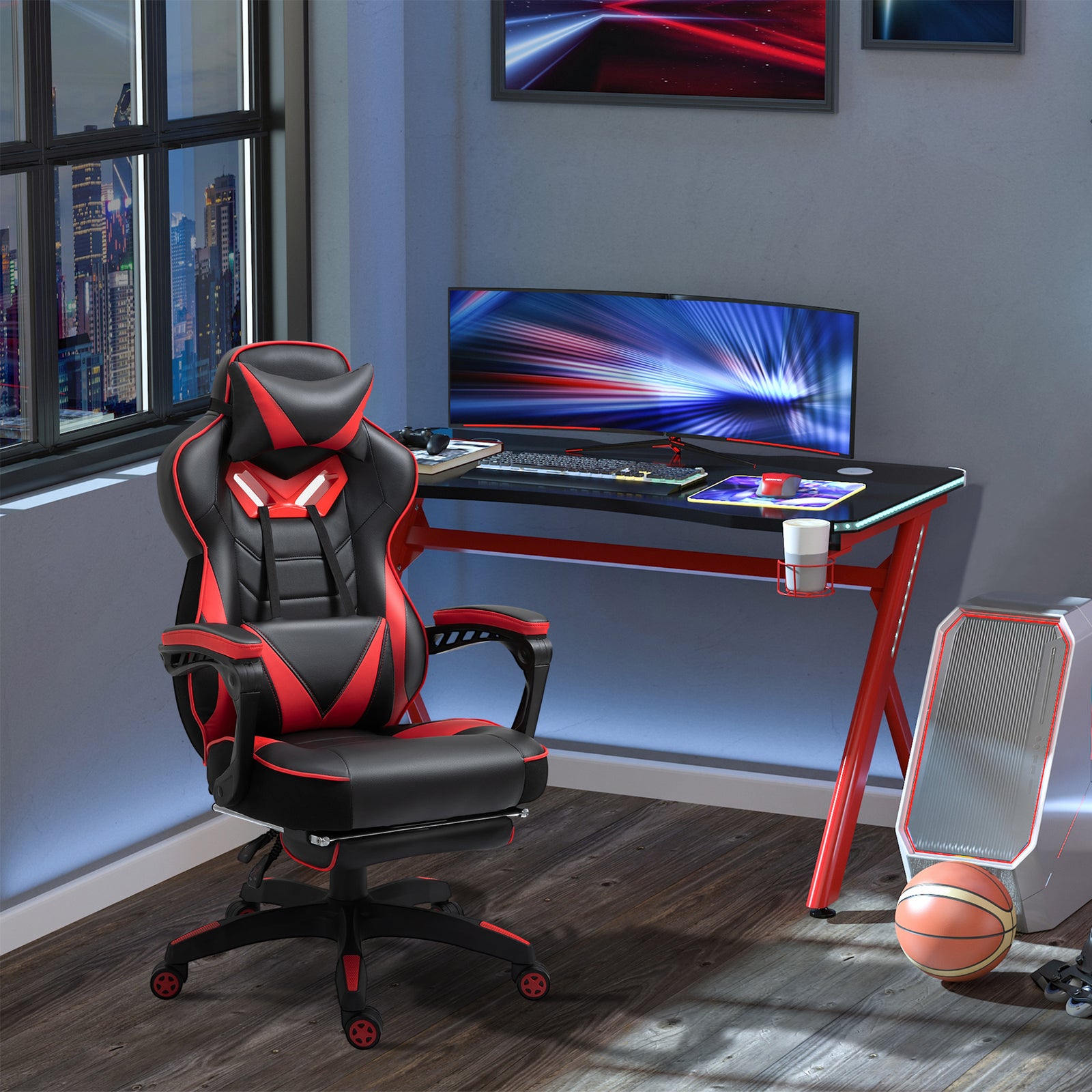 Gaming Chair Reclining W/ Footrest | Red
