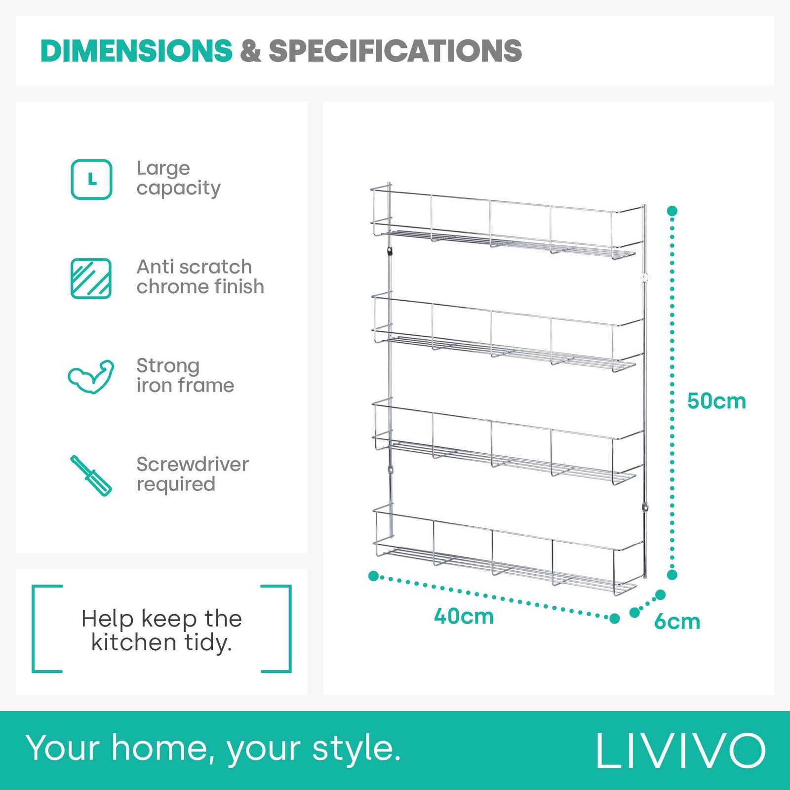 Cupboard Door Spice Rack - 4-tier