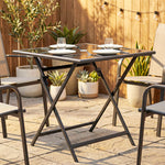Folding Square Garden Dining Table With Parasol Hole | Black