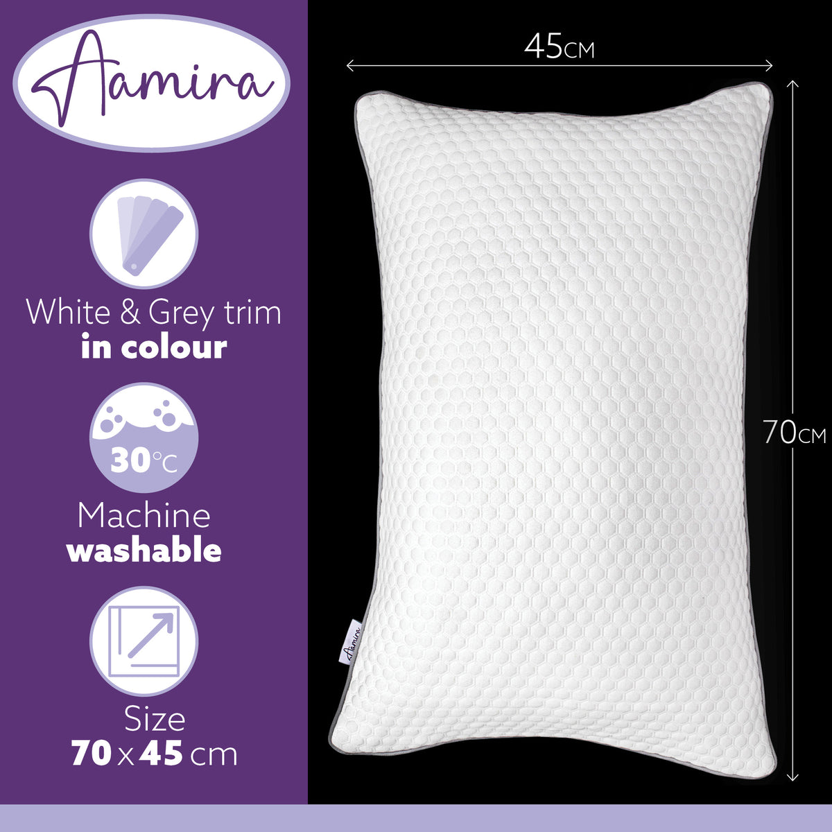 Premium Orthopaedic Shredded Memory Foam Bed Pillow 70x45cm, Neck Back & Side Support, Bamboo Washable Cover | Set of 2 | White