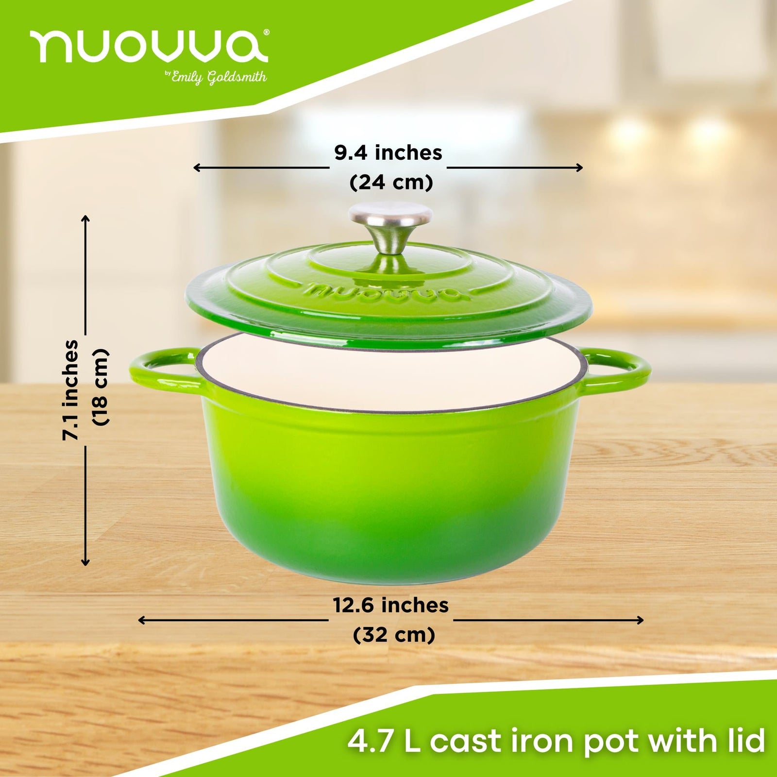 Cast Iron Dutch Oven With Lid Casserole - 24cm (4.7l) | Green