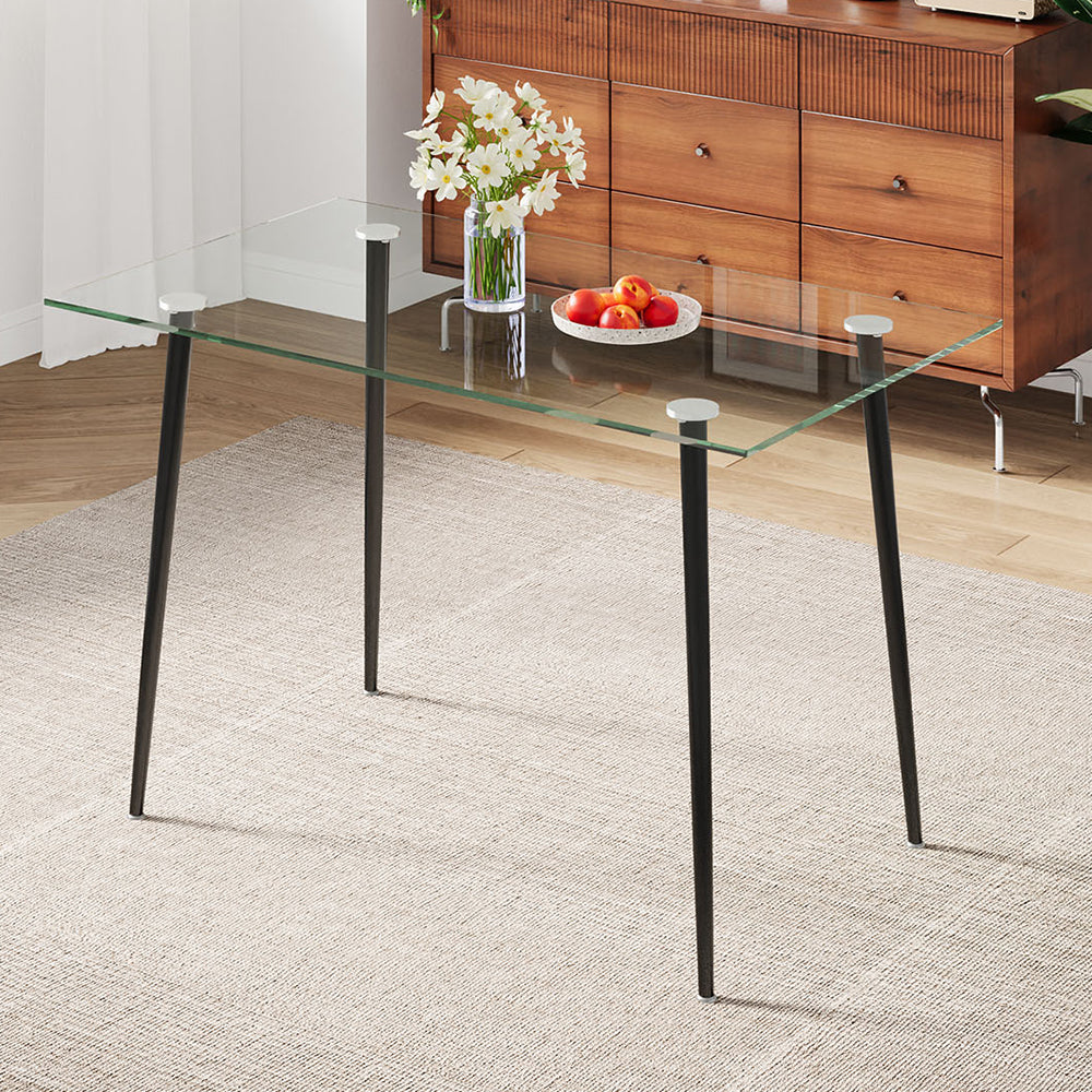 120cm W X 70cm D X 75cm H Modern Dining Table With Tempered Glass Tabletop & Metal Legs