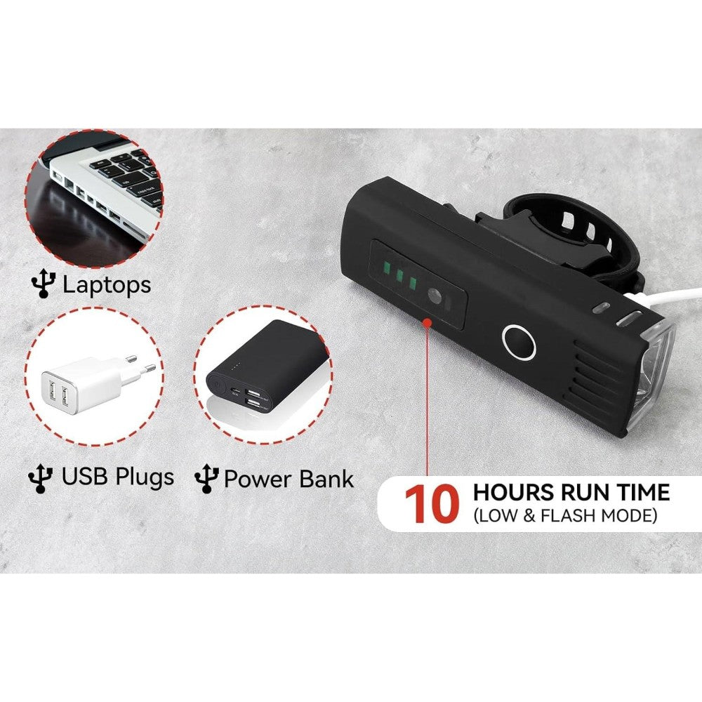 Dyzi Usb Rechargeable Bike Front Light: 4 Modes Daylight Sensor