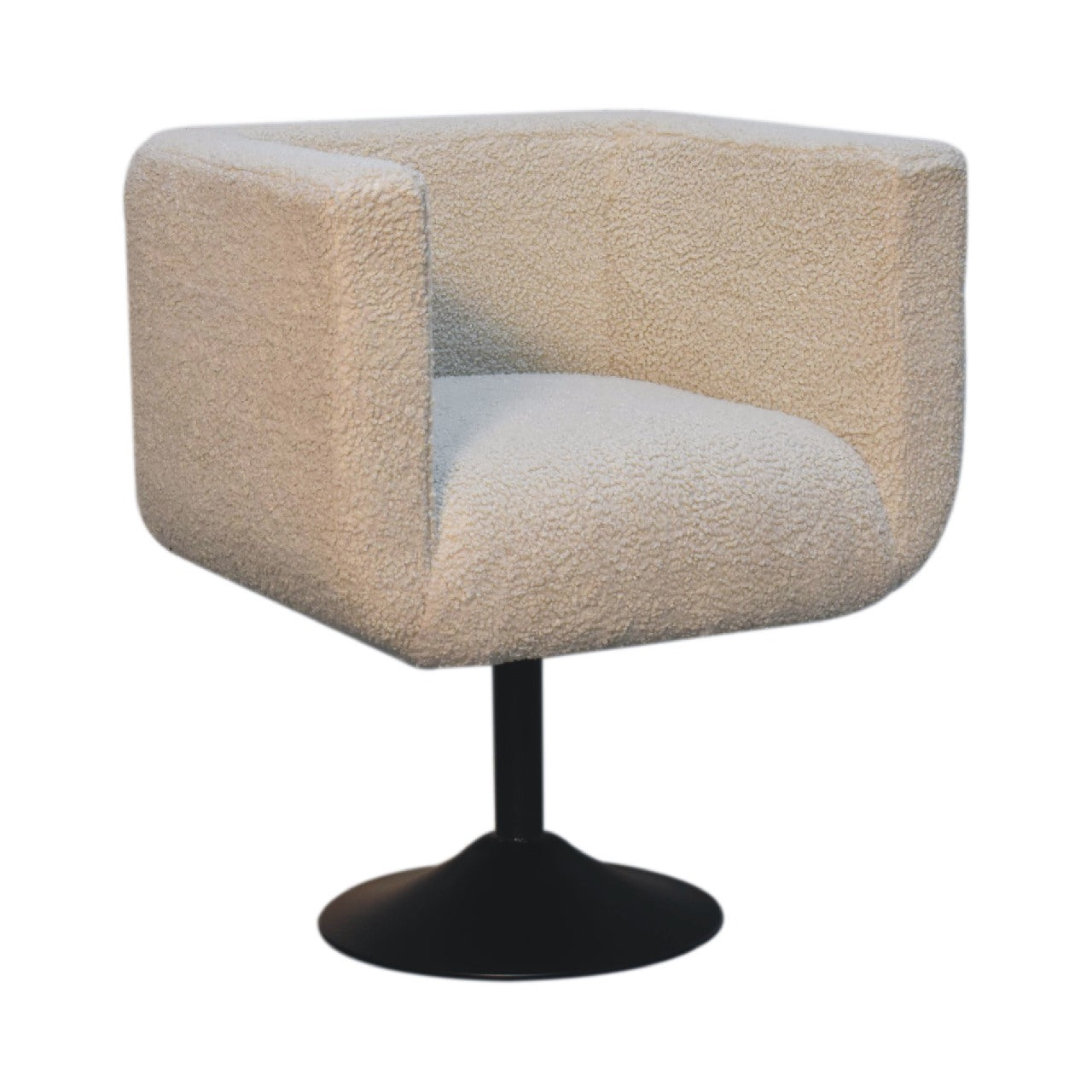 Solid Mango Wood Cream Boucle Swivel Chair