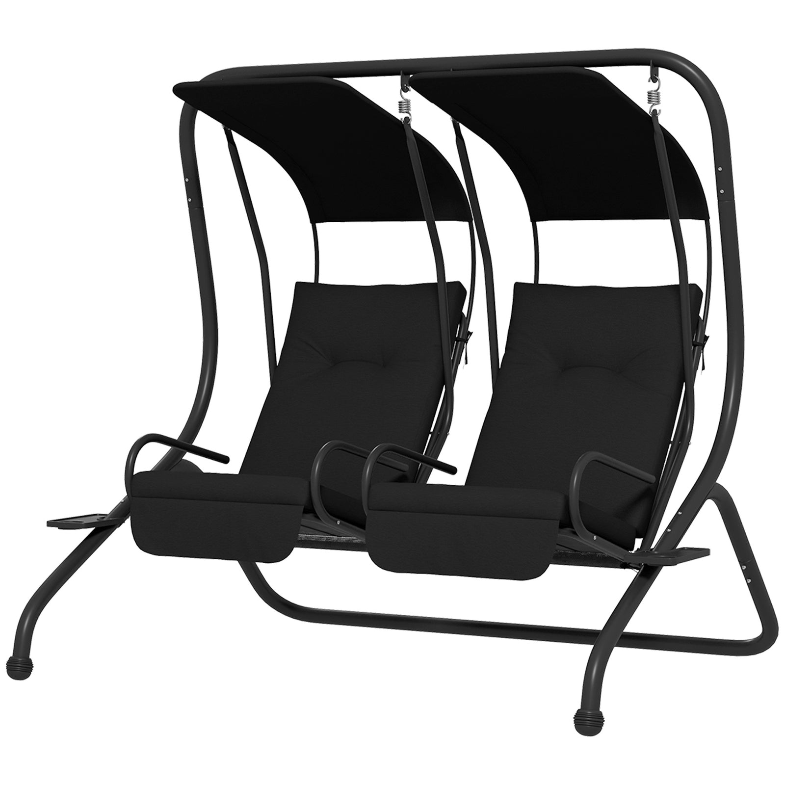 Outsunny Canopy Swing 2 Separate Relax Chairs W/ Handrails, Cup Holders