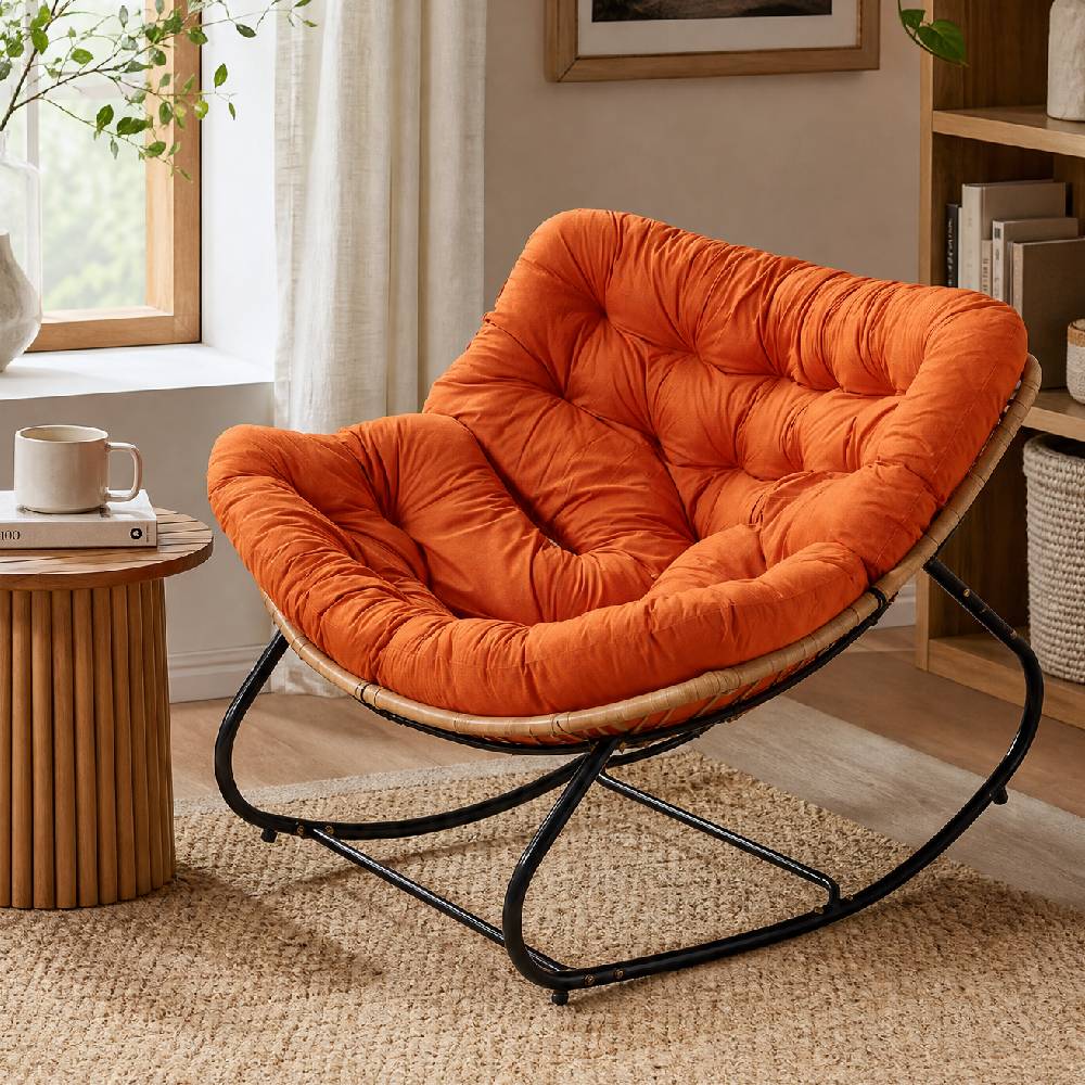 Modern Rocking Chair with Cushion – Compact | Orange