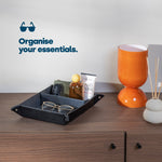 Black Valet Tray Organiser Leather Foldable Storage For Everyday Items