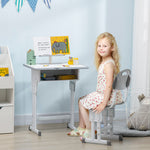 Kids Desk And Chair Set W/ Drawer, Book Stand, Pen Slot | Grey