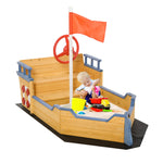 Kids Wooden Sandbox Pirate Ship Sandboat W/ Bench Seat Storage Space