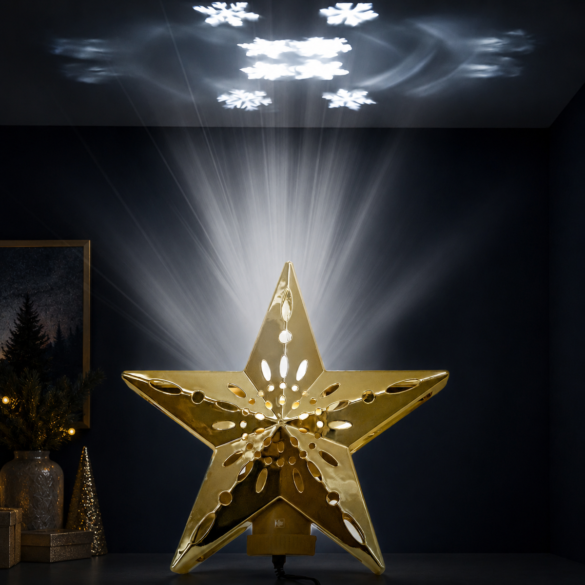 Indoor & Outdoor Living Gold Star Tree Topper-cut-out Snowflake Design