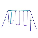 Metal 2 Swings & Seesaw Set Height Adjustable Outdoor Play Set | Purple