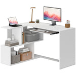 L-shaped Corner Desk With Keyboard Tray And Open Shelves, White