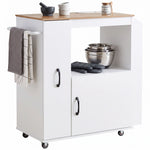 Kitchen Trolley On Wheels, Rolling Kitchen Cart With Power Outlet | White
