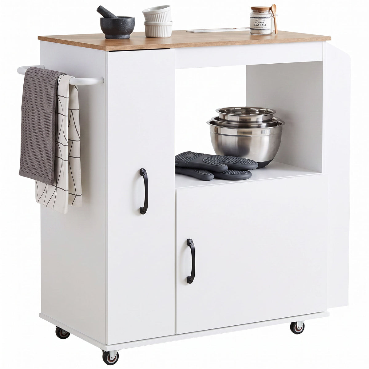 Kitchen Trolley On Wheels, Rolling Kitchen Cart With Power Outlet | White