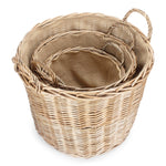 Chestnut Finish Wicker Round Lined Log Basket | Set of 3 | Natural