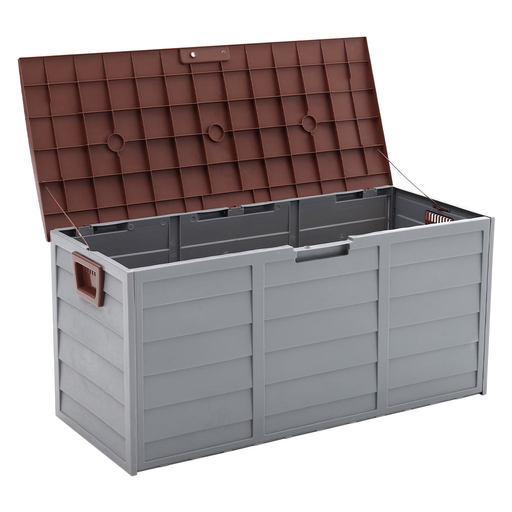290l Waterproof Large Plastic Garden Storage Box With Wheels | Brown