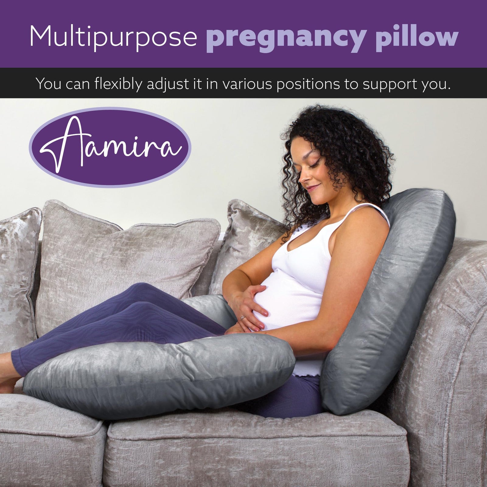C Shaped Pregnancy Pillow, 140x65x20cm Shredded Memory Foam Full Body Maternity Cushion For Sleeping | C Shape | Dark Grey
