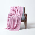 Combed Cotton Cable Knit Throw | 150cm x 200cm | Pink