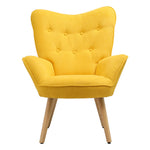 Mustard Yellow Tufted Button Linen Armchair With Wooden Legs