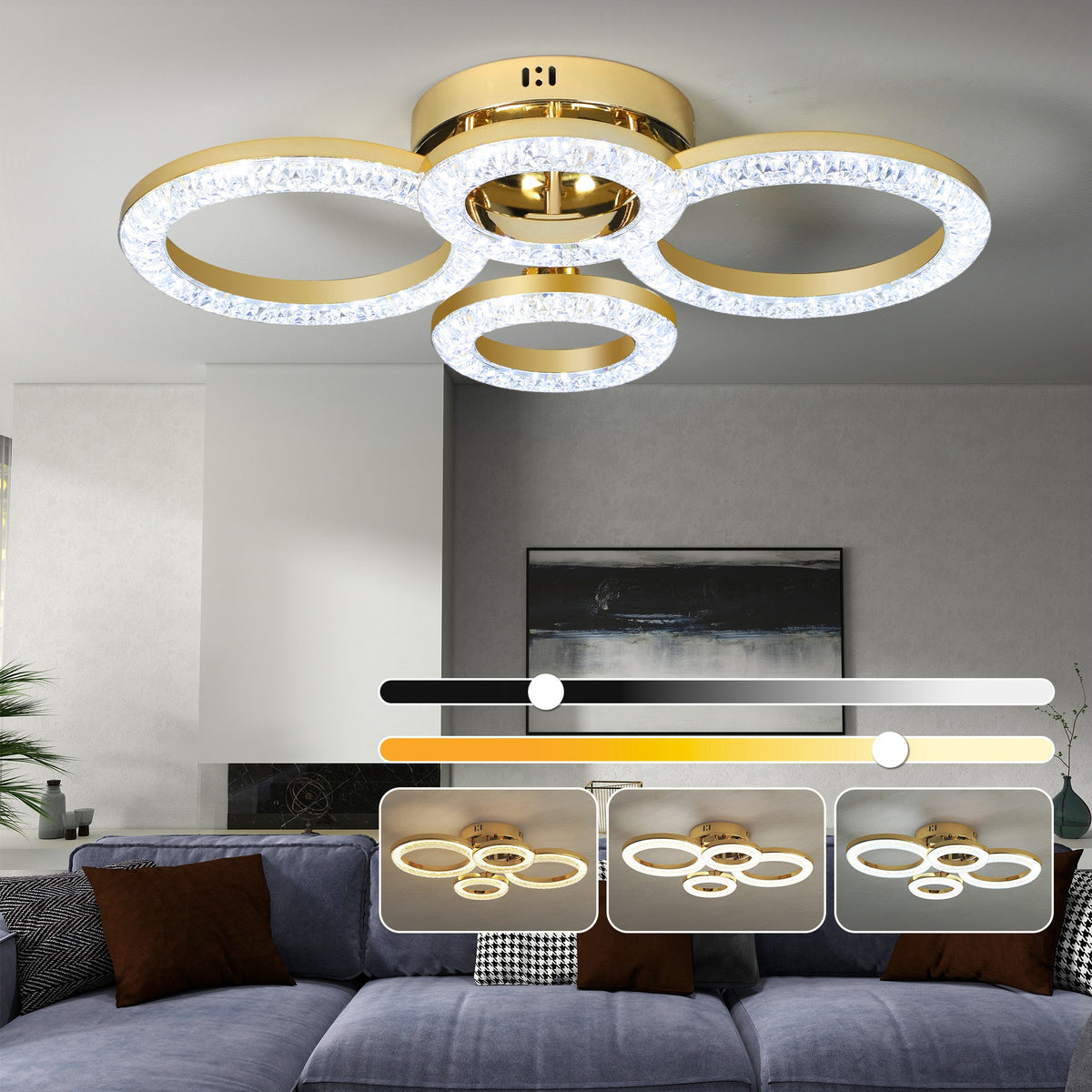 HOMCOM Modern 4-ring Flush Mount Ceiling Light, Led Ceiling Light