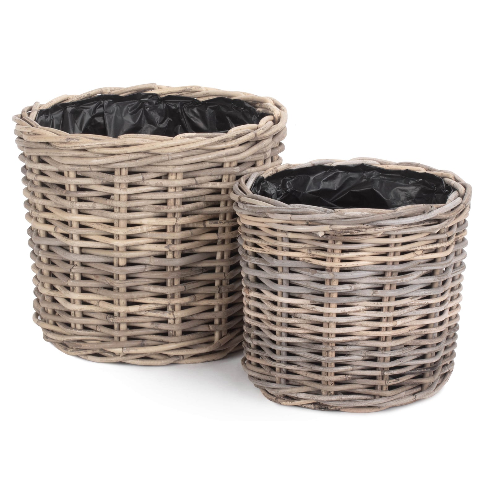 Rattan Round Planter With Plastic Lining | Set-of-2 | Brown