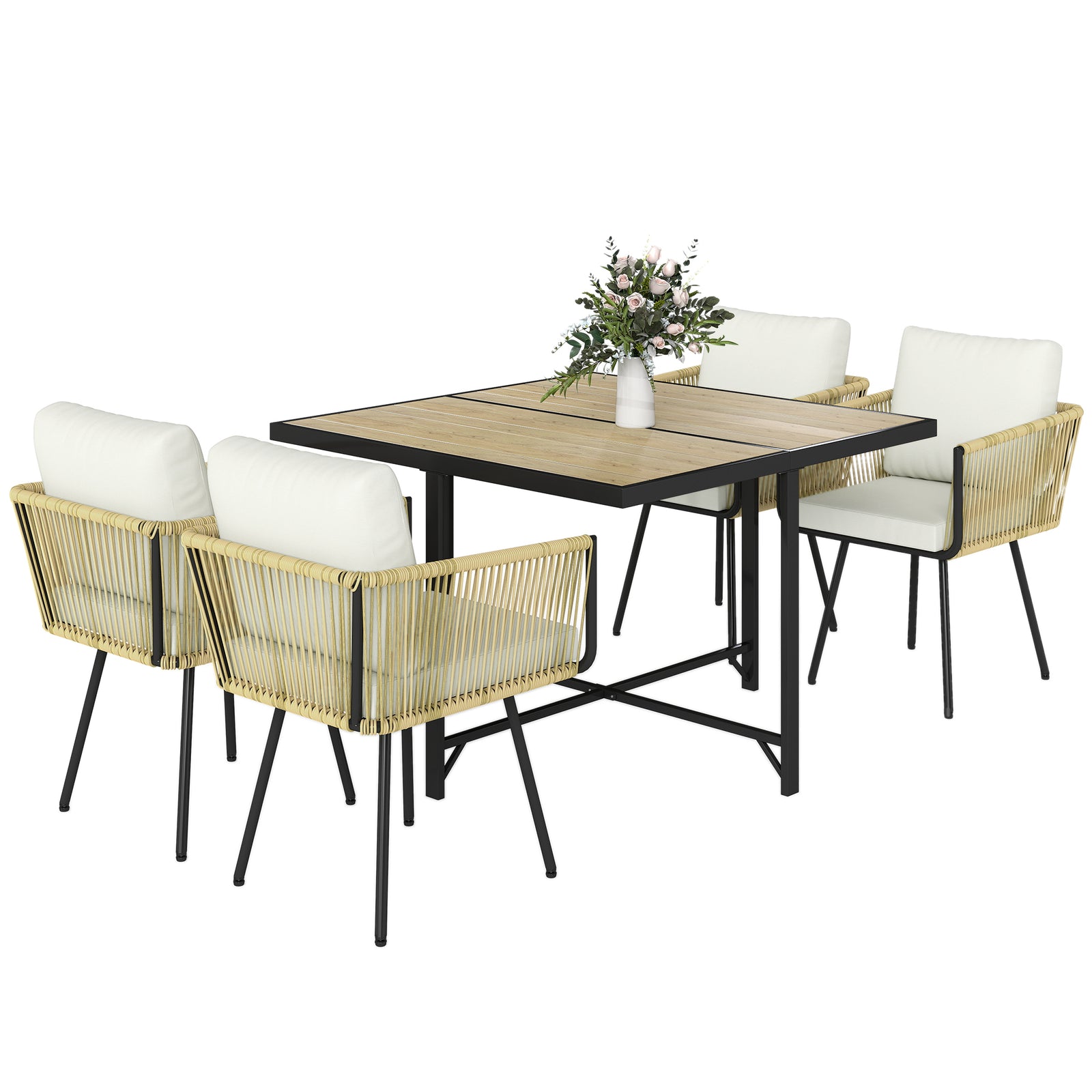 5 Piece Garden Furniture Set, Garden Dining Set With 4 Chairs | Beige