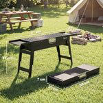 Bbq Grill, Charcoal Barbecue With 2 Side Shelves And Handle | Black