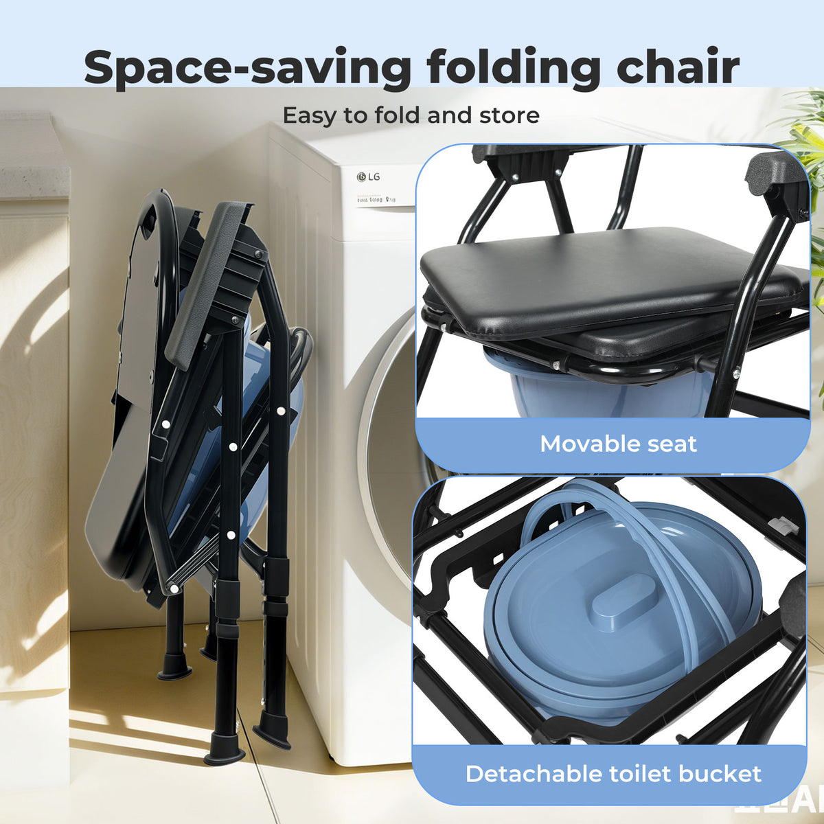 Commode Toliet Chair For Disabled Folding Adjustable Remmoveable Seat | Black