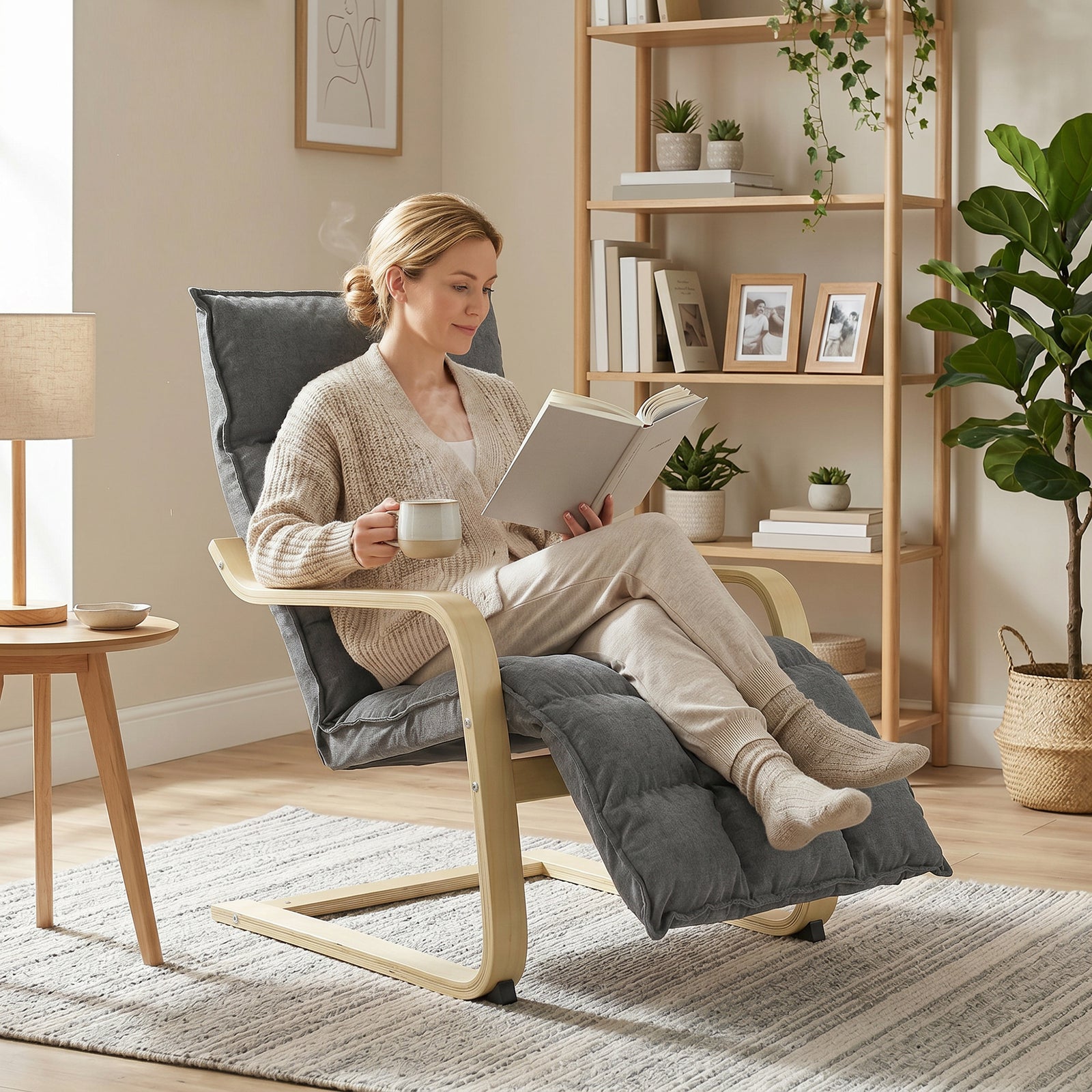 Accent Chair, Leisure Lounge Chair Armchair With Footrest | Grey