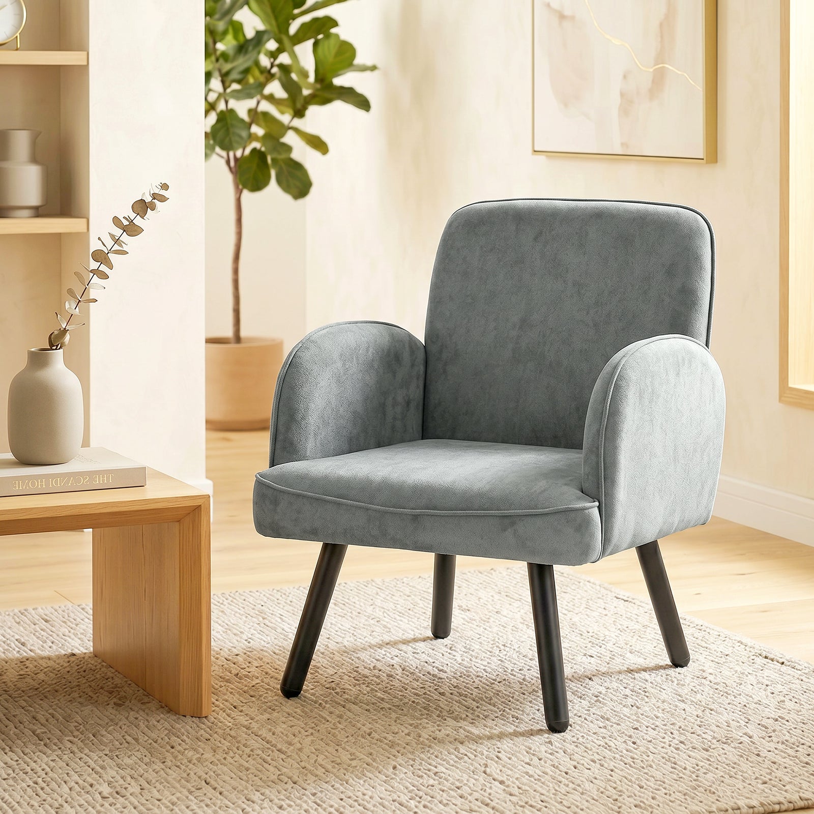 Lounge Chair Velvet Upholstered Spring Cushion | Grey